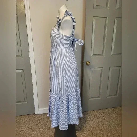 Gal Meets Glam Jasmine Southern Chic Striped Ruffle Tiered Hem Midi Dress(2) - Picture 7 of 12